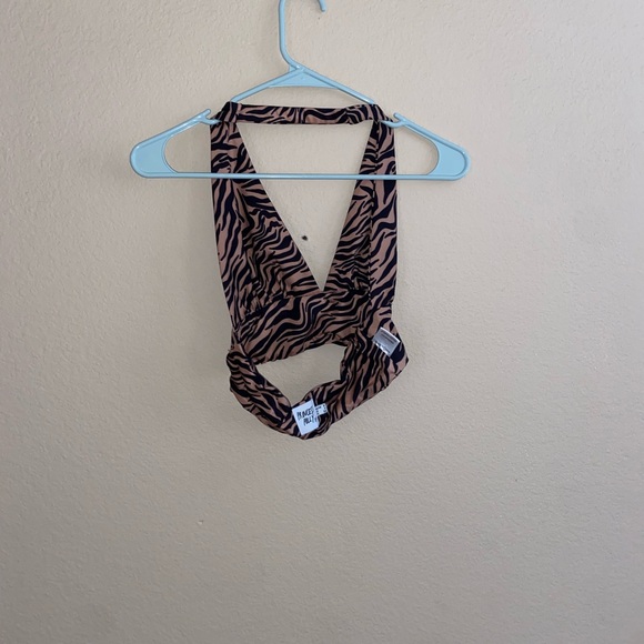 Princess Polly halter crop top black zebra cheetah print y2k vintage girly shirt - Picture 3 of 12